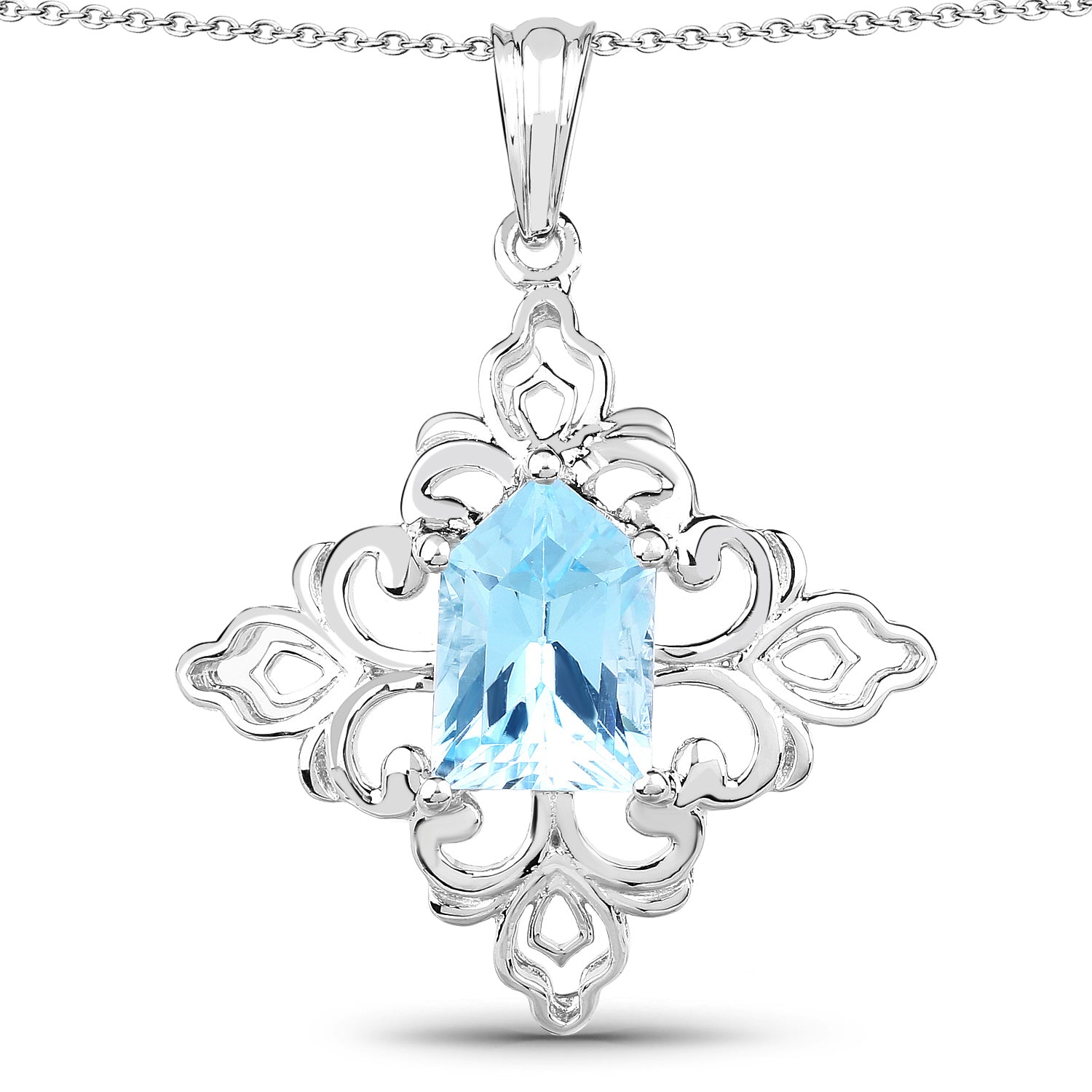 6.10 Carat Genuine Swiss Blue Topaz .925 Sterling Silver Pendant  DestGlow