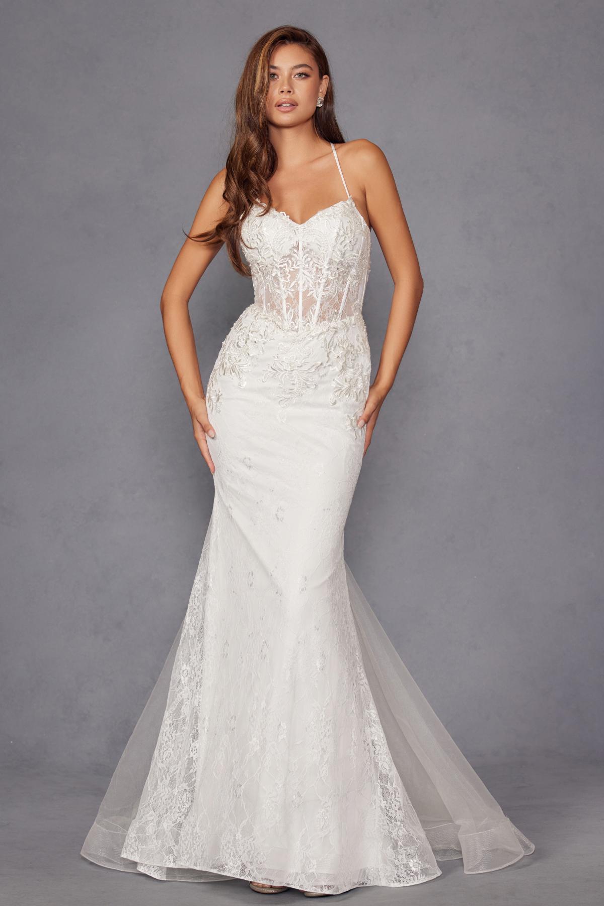 Juliet JT2481UW Embellished Lace Mermaid Bridal Dress by DiscountDressShop