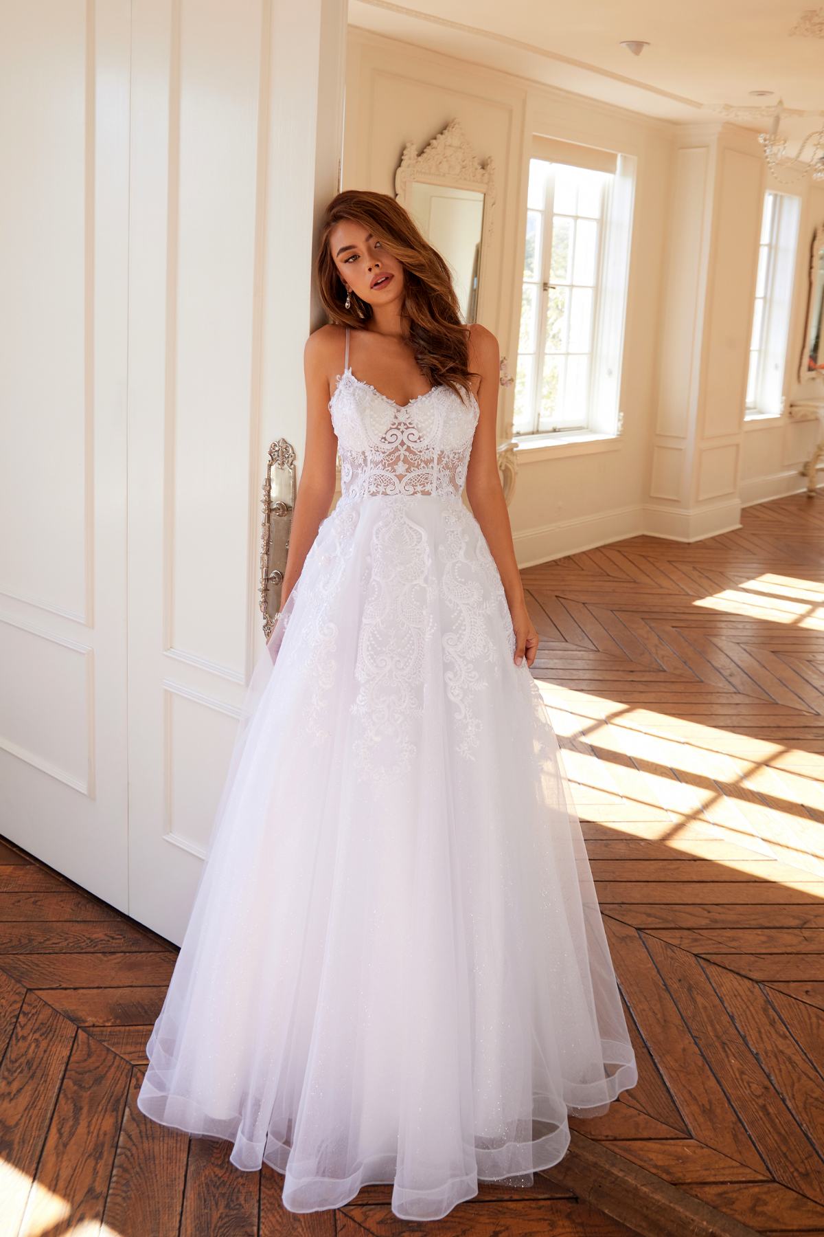 Juliet JT2482SW Floor Length A-Line Lace/Tulle Wedding Ball Gown by DiscountDressShop