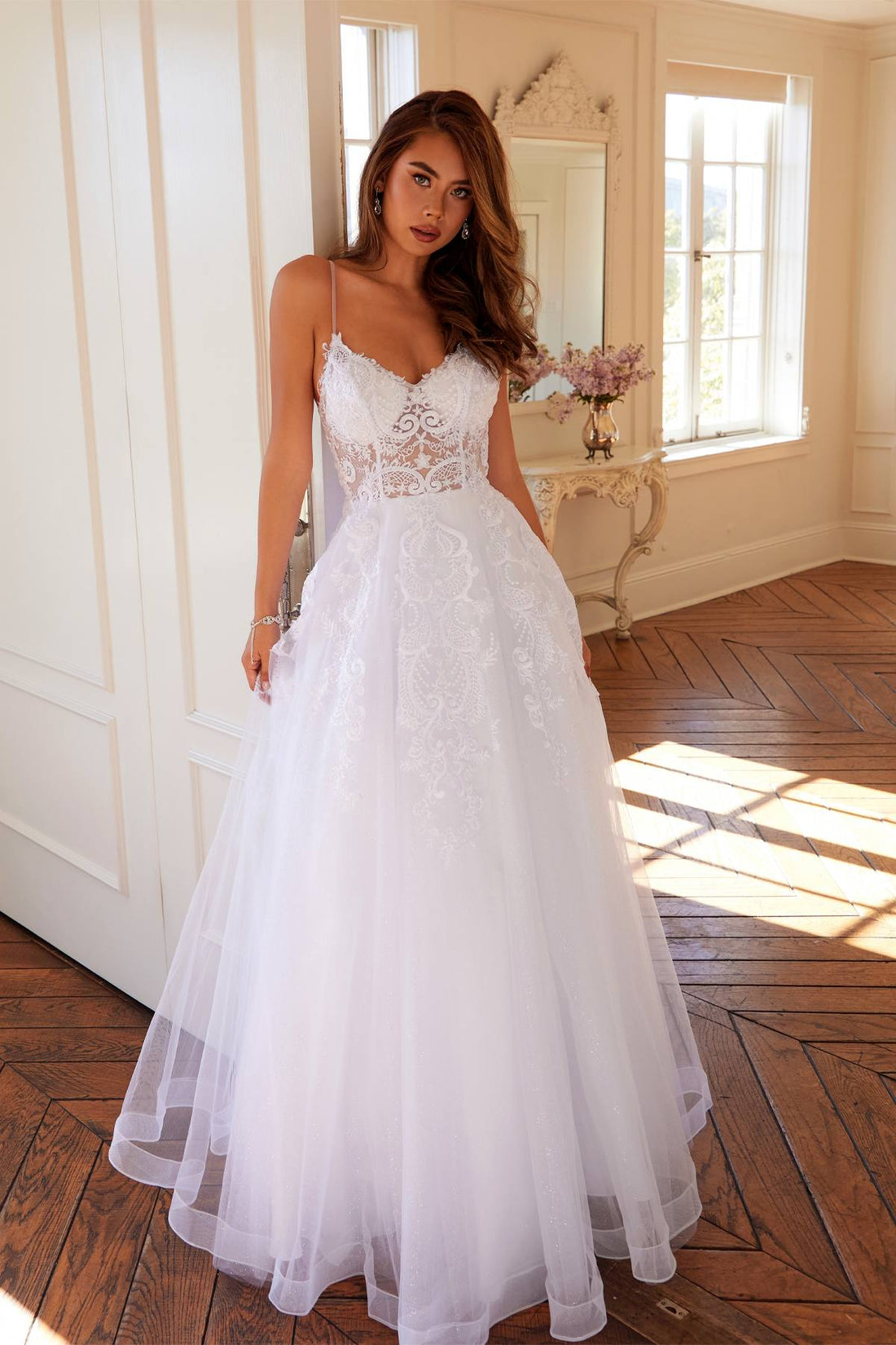 Juliet JT2482SW Floor Length A-Line Lace/Tulle Wedding Ball Gown by DiscountDressShop