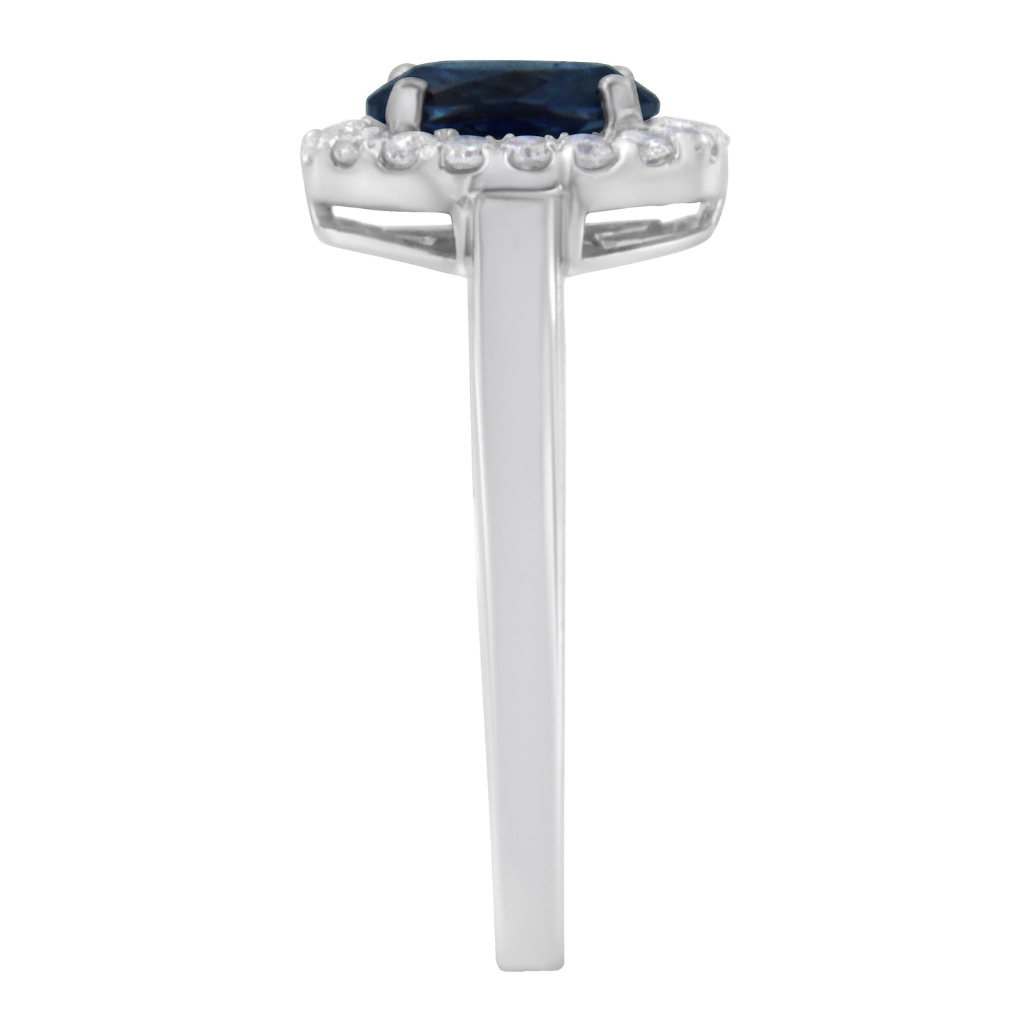 10K White Gold 1/5 Cttw Round Diamond and Prong Set 7MM Created Blue Sapphire Halo Cocktail Ring (H-I Color, I1-I2 Clarity) - Size 7 by Bids.com