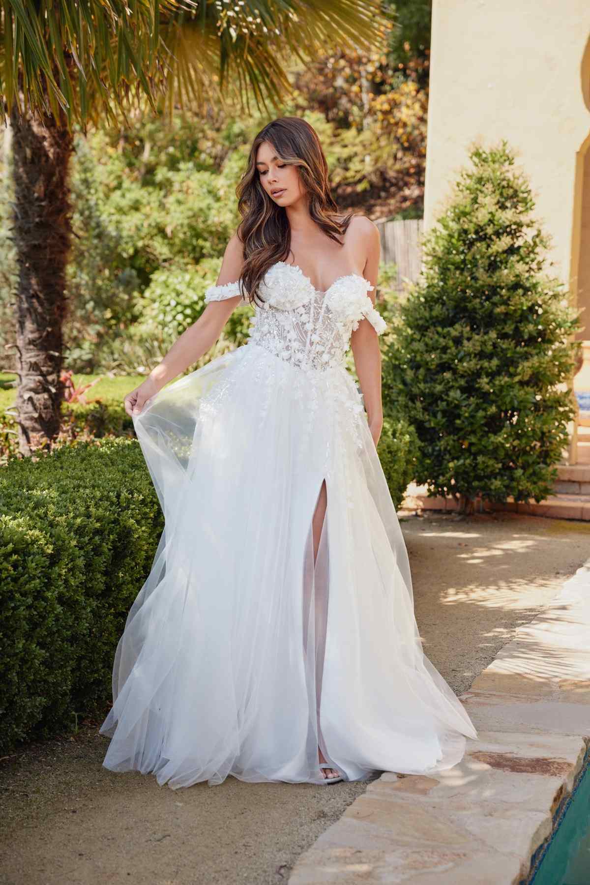 Juliet JT2483KW Dress Off Shoulder 3D Floral Ball Gown by DiscountDressShop