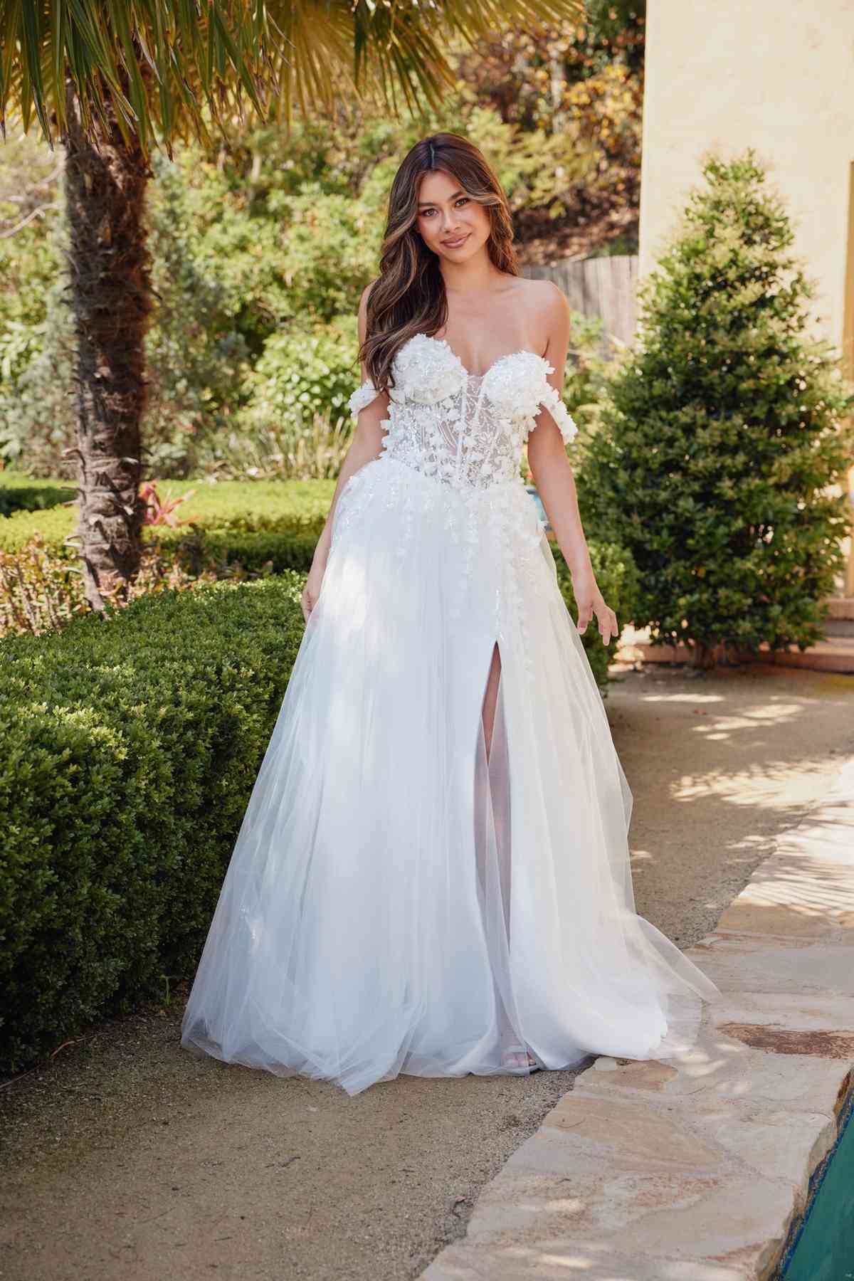 Juliet JT2483KW Dress Off Shoulder 3D Floral Ball Gown by DiscountDressShop
