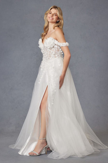 Juliet JT2483KW Dress Off Shoulder 3D Floral Ball Gown by DiscountDressShop