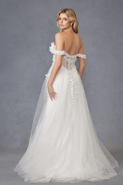 Juliet JT2483KW Dress Off Shoulder 3D Floral Ball Gown by DiscountDressShop
