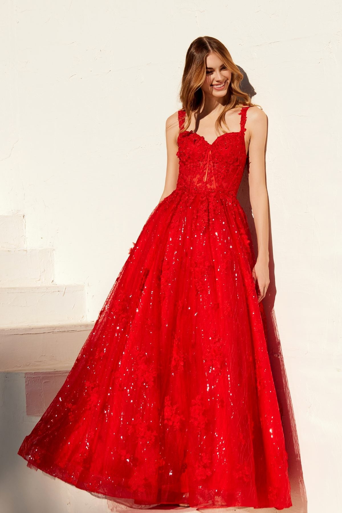 Juliet JT2495A Long A-Line Floral Lace Evening Gown by DiscountDressShop