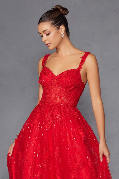 Juliet JT2495A Long A-Line Floral Lace Evening Gown by DiscountDressShop