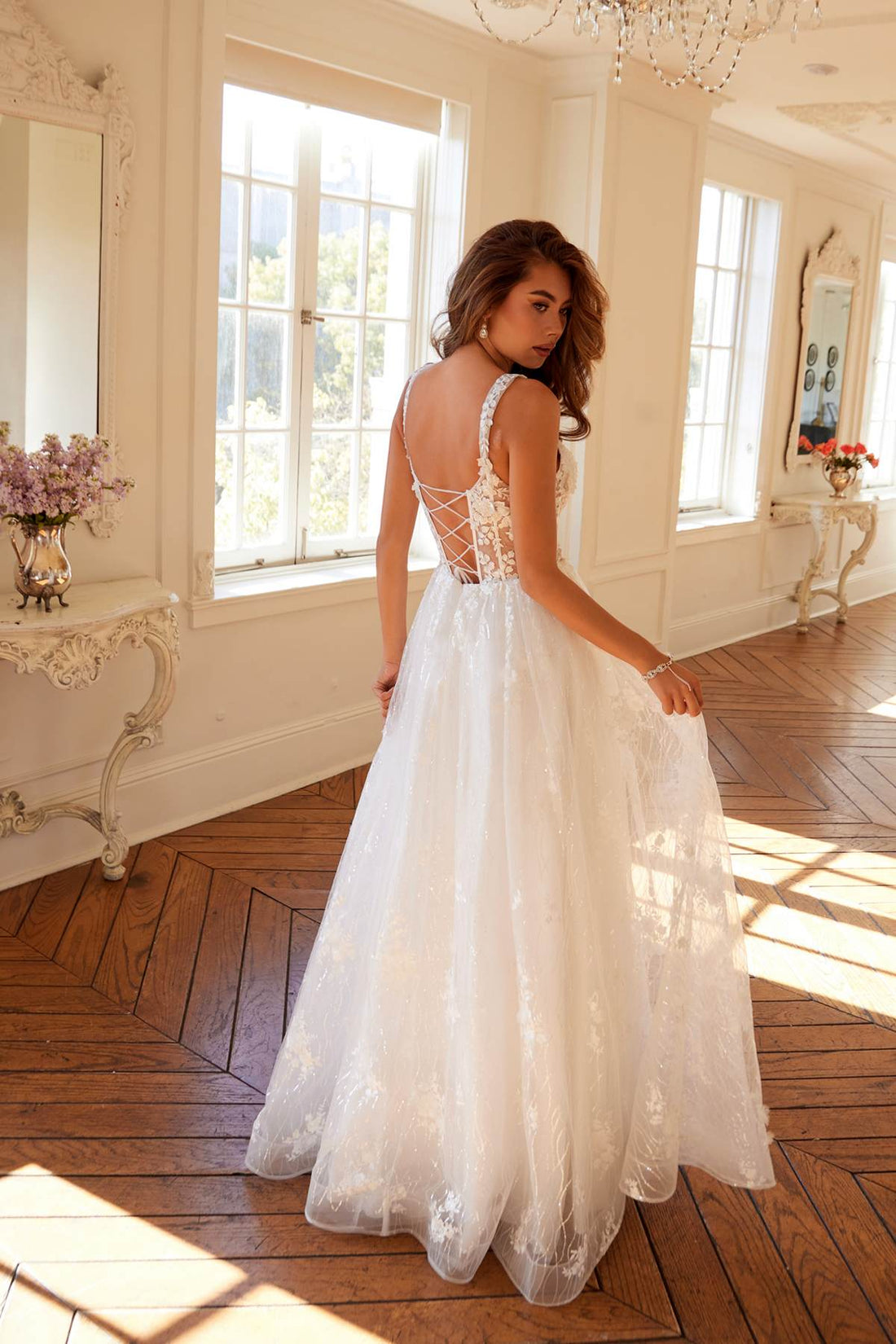 Juliet JT2495AW Long A-Line Floral Lace Bridal Gown by DiscountDressShop
