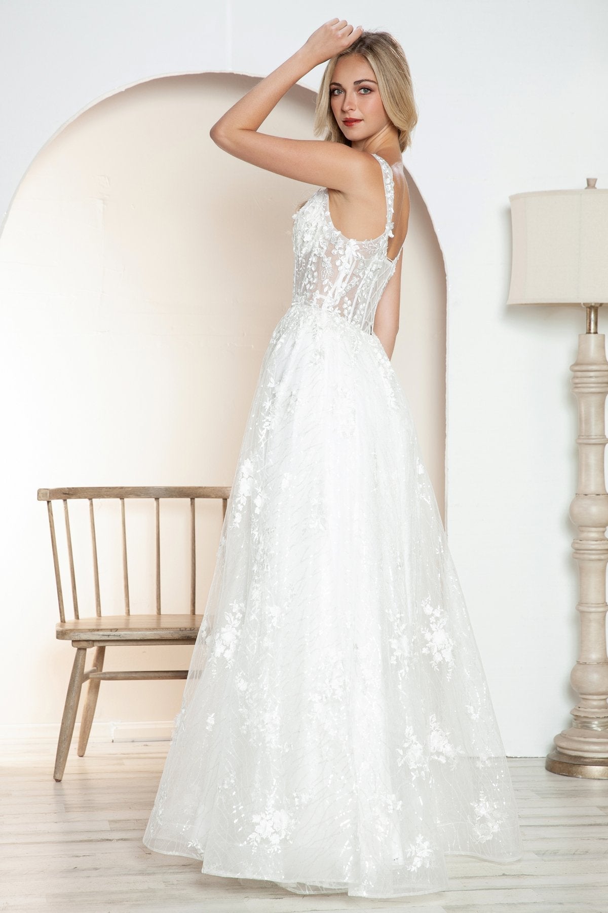 Juliet JT2495AW Long A-Line Floral Lace Bridal Gown by DiscountDressShop