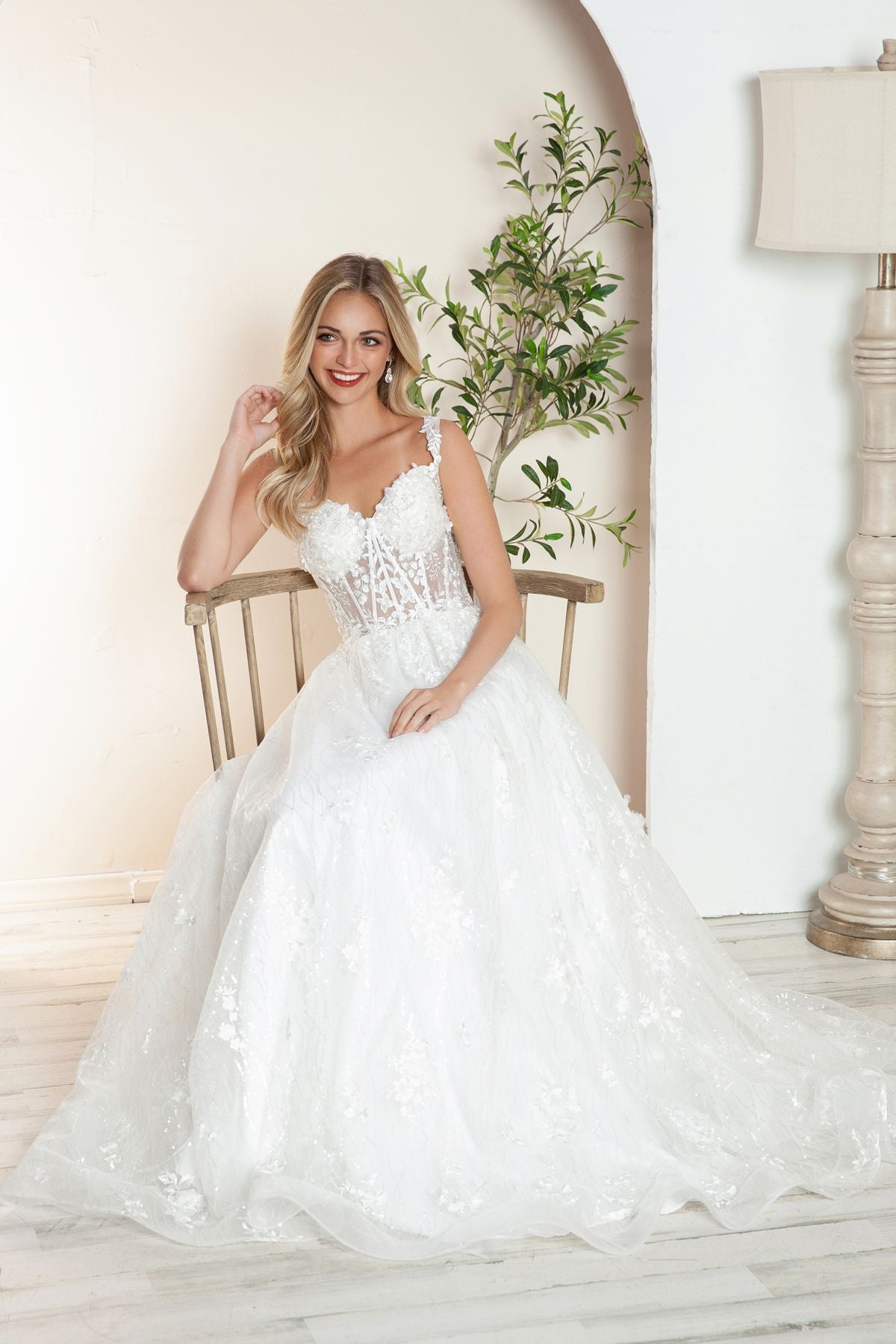 Juliet JT2495AW Long A-Line Floral Lace Bridal Gown by DiscountDressShop
