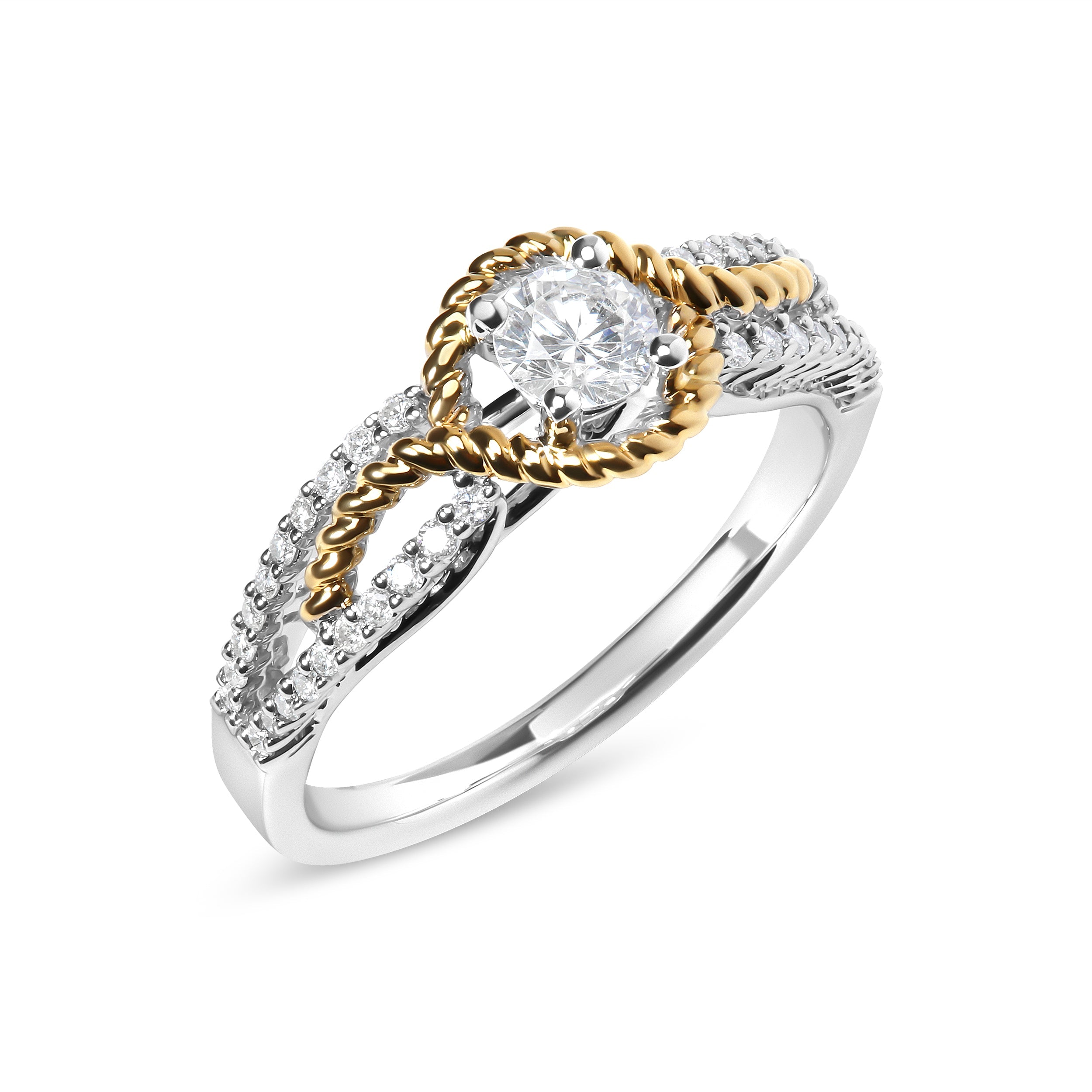 14K Two-Toned Gold Diamond 3/8 Cttw Diamond Split Shank and Beaded Halo Engagement Ring (G-H Color, VS2-SI1 Clarity) - Size 7 by Bids.com