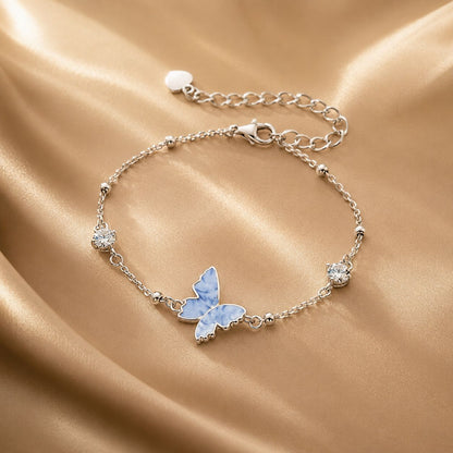 925 Sterling Silver White Gold Plated Bracelet with Enamel and CZ - 15+6cm Length  DestGlow