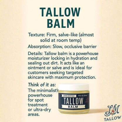 Unscented Tallow Balm | Natural Beef Tallow Vitamin E, Jojoba Moisturizer for Face &amp; Body |Clean, Preservative-Free Skincare by Lady May by The Lady May