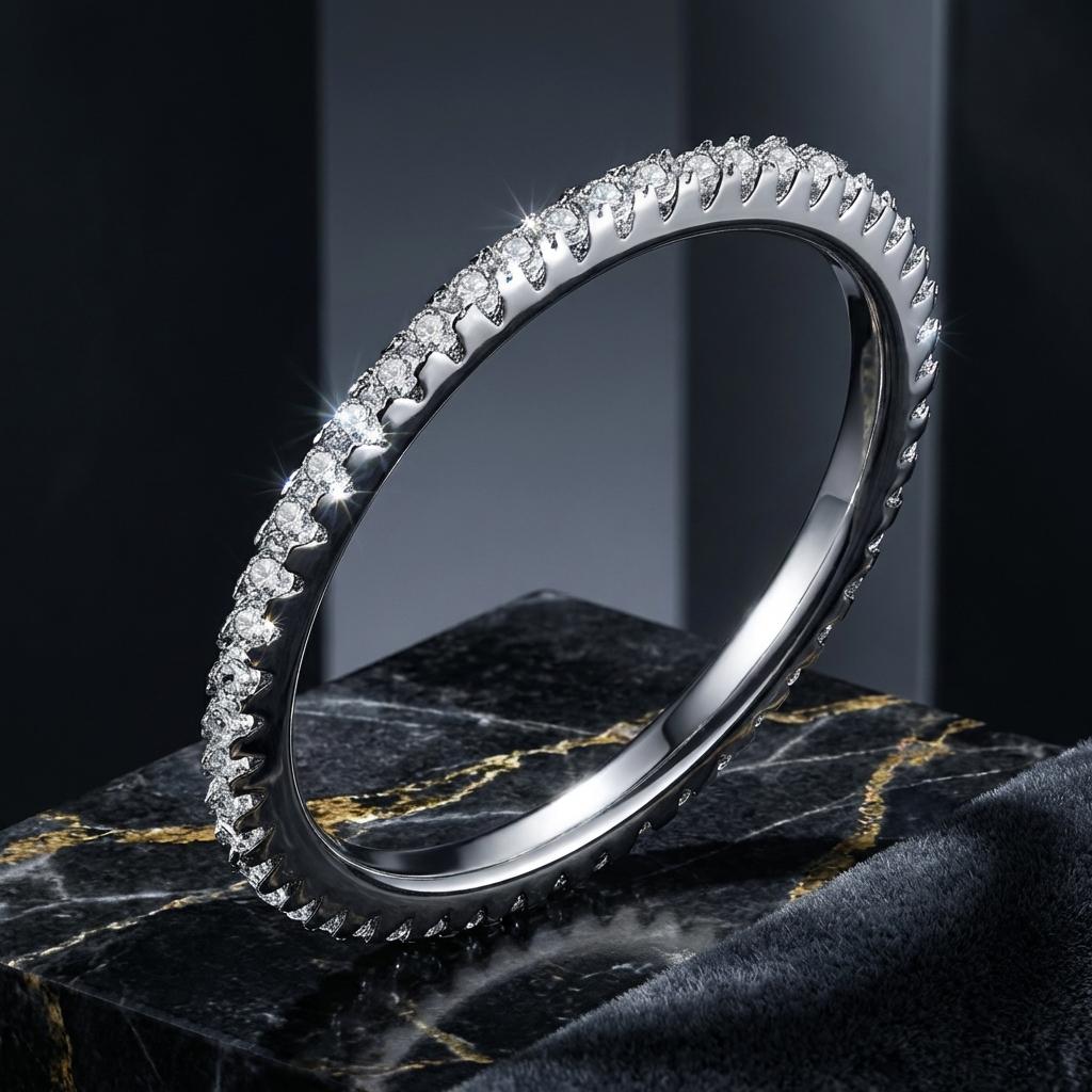 925 Sterling Silver Platinum Plated CZ Pavé Setting Ring Size 5.0 for Women by Bids.com
