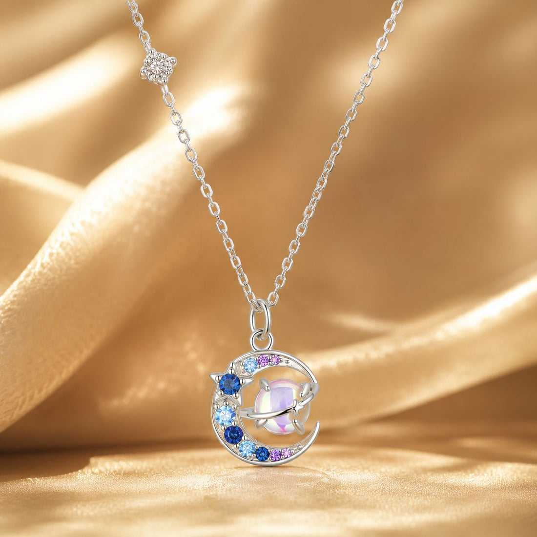 925 Sterling Silver Necklace with Pavé CZ &amp; Transparent Glass Pendant for Women  DestGlow