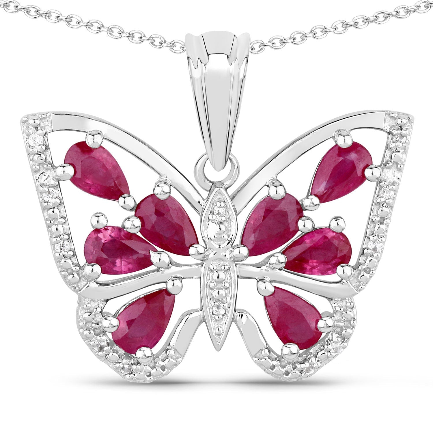 2.07 Carat Genuine Ruby and White Zircon .925 Sterling Silver Pendant  DestGlow