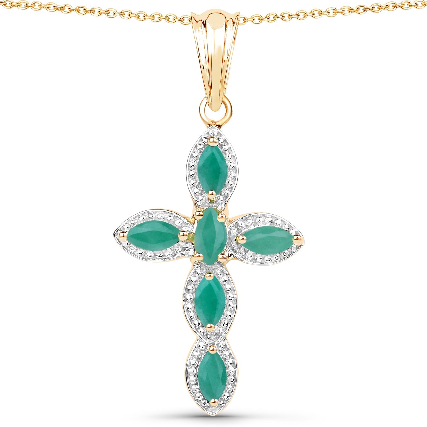 18K Yellow Gold Plated 0.84 Carat Genuine Emerald .925 Sterling Silver Pendant by Bids.com