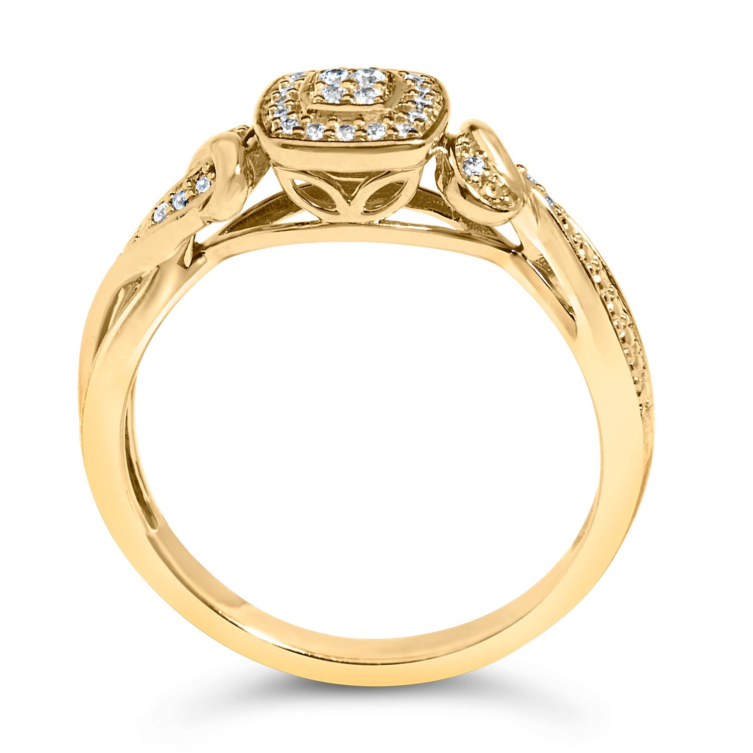 14K Yellow Gold Plated .925 Sterling Silver 1/10 Cttw Round-Cut Diamond Composite Halo Engagement Ring (I-J Color, I3 Clarity)- Size 7  DestGlow
