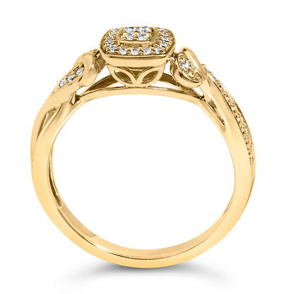 14K Yellow Gold Plated .925 Sterling Silver 1/10 Cttw Round-Cut Diamond Composite Halo Engagement Ring (I-J Color, I3 Clarity)- Size 7  DestGlow