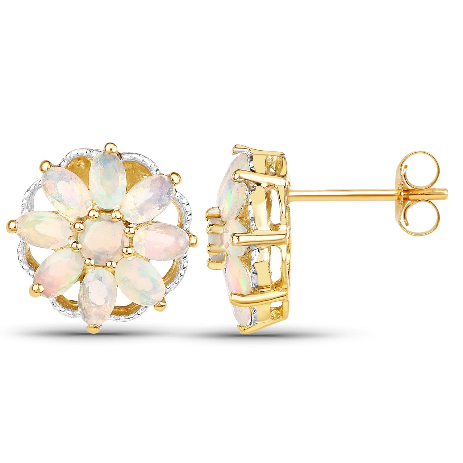 14K Yellow Gold Plated 2.70 Carat Genuine Ethiopian Opal .925 Sterling Silver Earrings by Bids.com