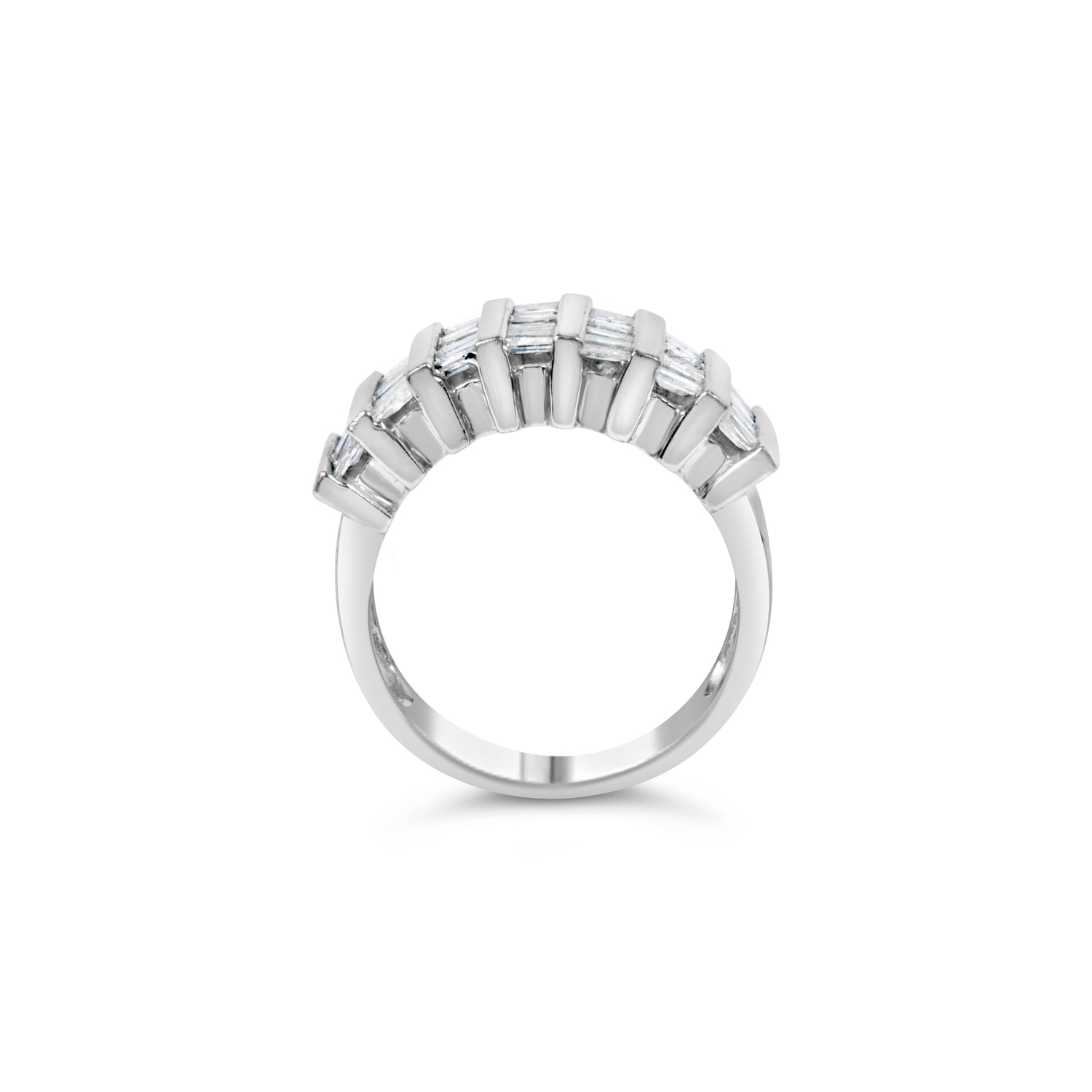 .925 Sterling Silver 1.0 Cttw Baguette Cut Diamond Vertical Channel Fluted Multi-Row Unisex Fashion Wedding Ring (H-I Color, I1-I2 Clarity) - Size 6-3/4 by Bids.com
