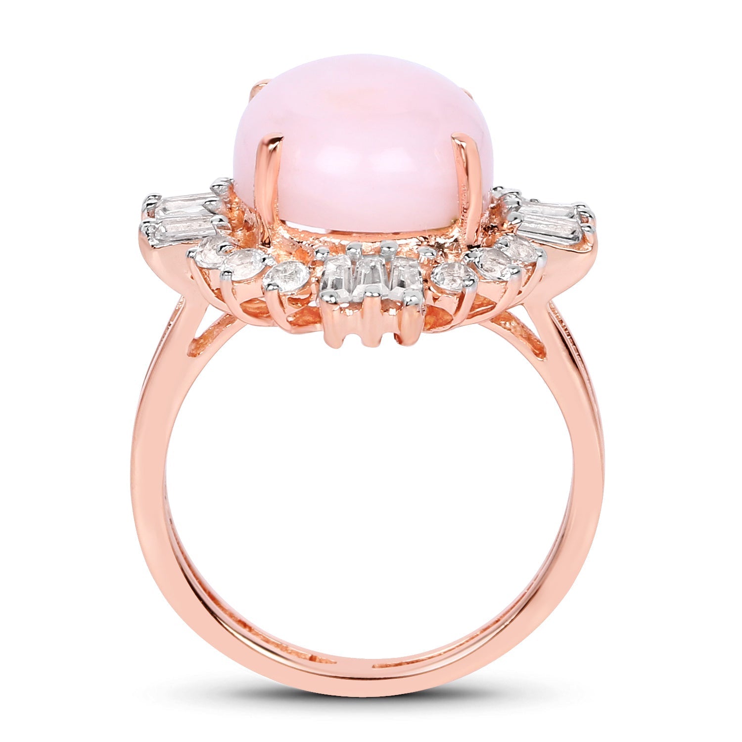 14K Rose Gold Plated 6.42 Carat Genuine Pink Opal and White Topaz .925 Sterling Silver Ring  DestGlow