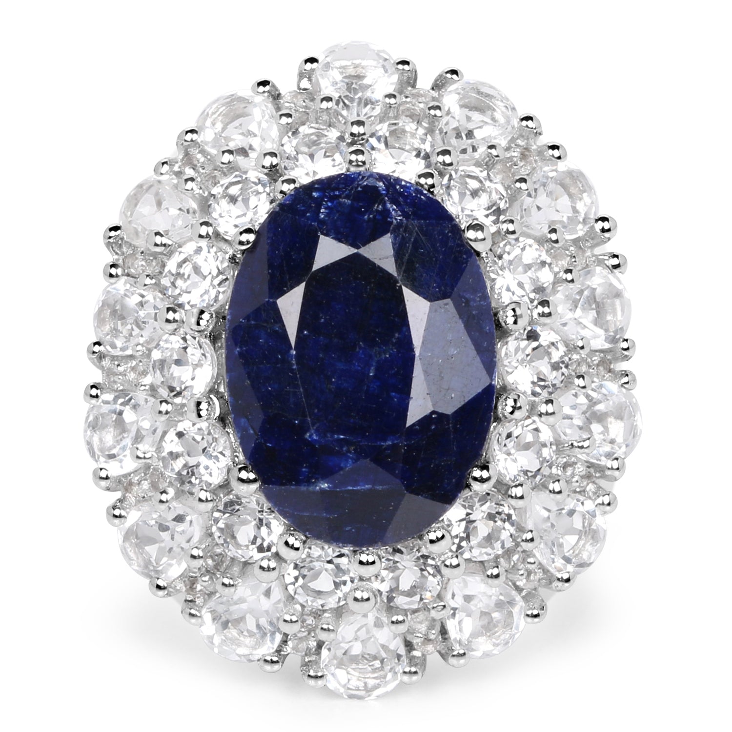 10.64 Carat Dyed Sapphire and White Topaz .925 Sterling Silver Ring  DestGlow