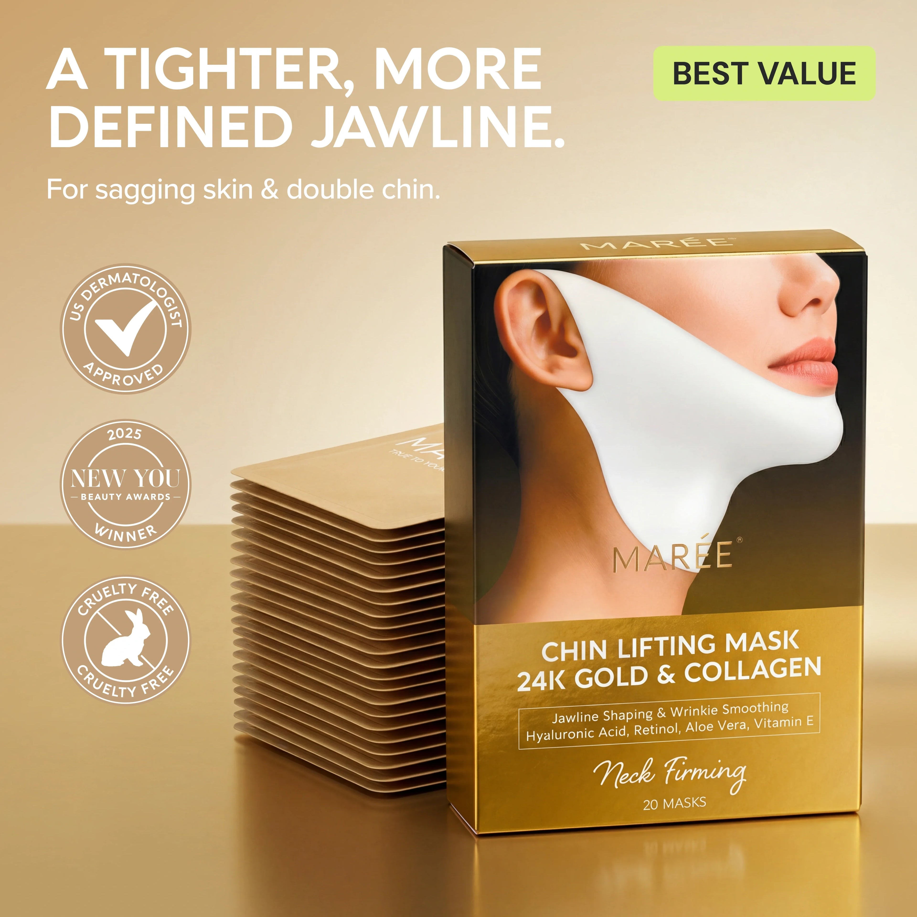 24K Gold V-Line Lifting Mask 20 PCS by Maree