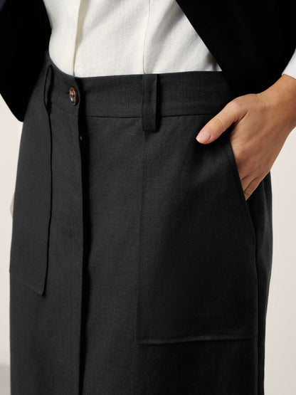Linen-Lyocell Patch Pocket Placket Skirt LYRA by LINTICO