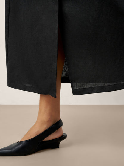 Linen-Lyocell Patch Pocket Placket Skirt LYRA by LINTICO