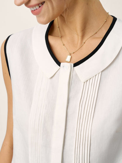 Linen-Lyocell Contrast Trim Pleated Sleeveless Top JUNIPER by LINTICO