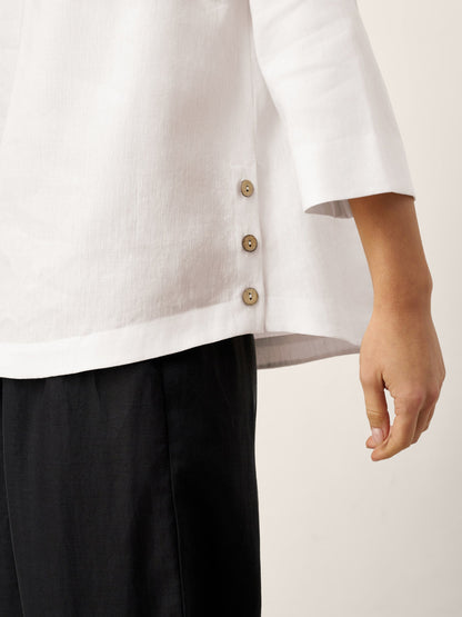 Linen-Lyocell V-Neck Button Detail Overtop ODETTE by LINTICO