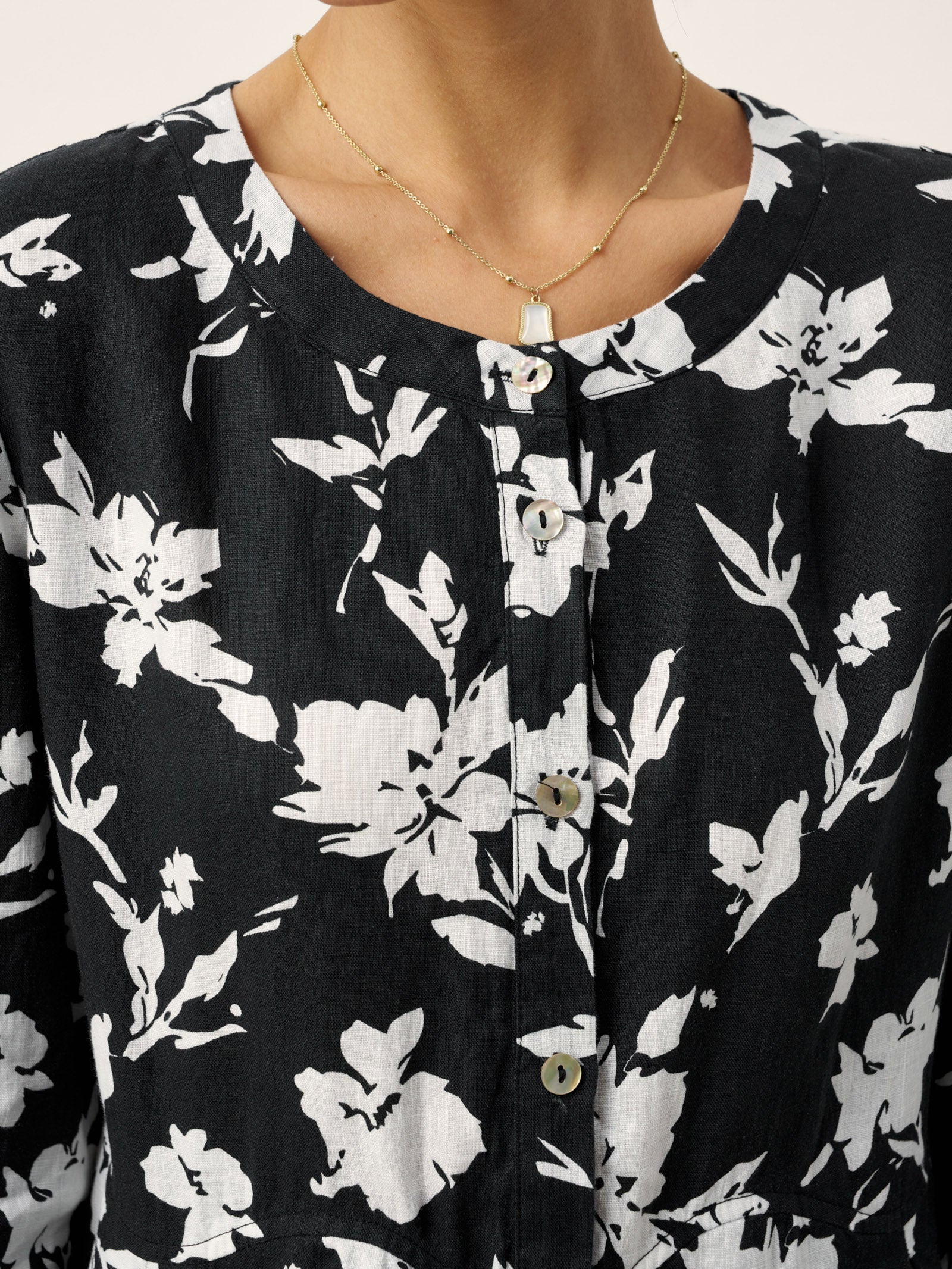 100% Linen Floral Printed Gathered Maxi Dress ELODIE by LINTICO