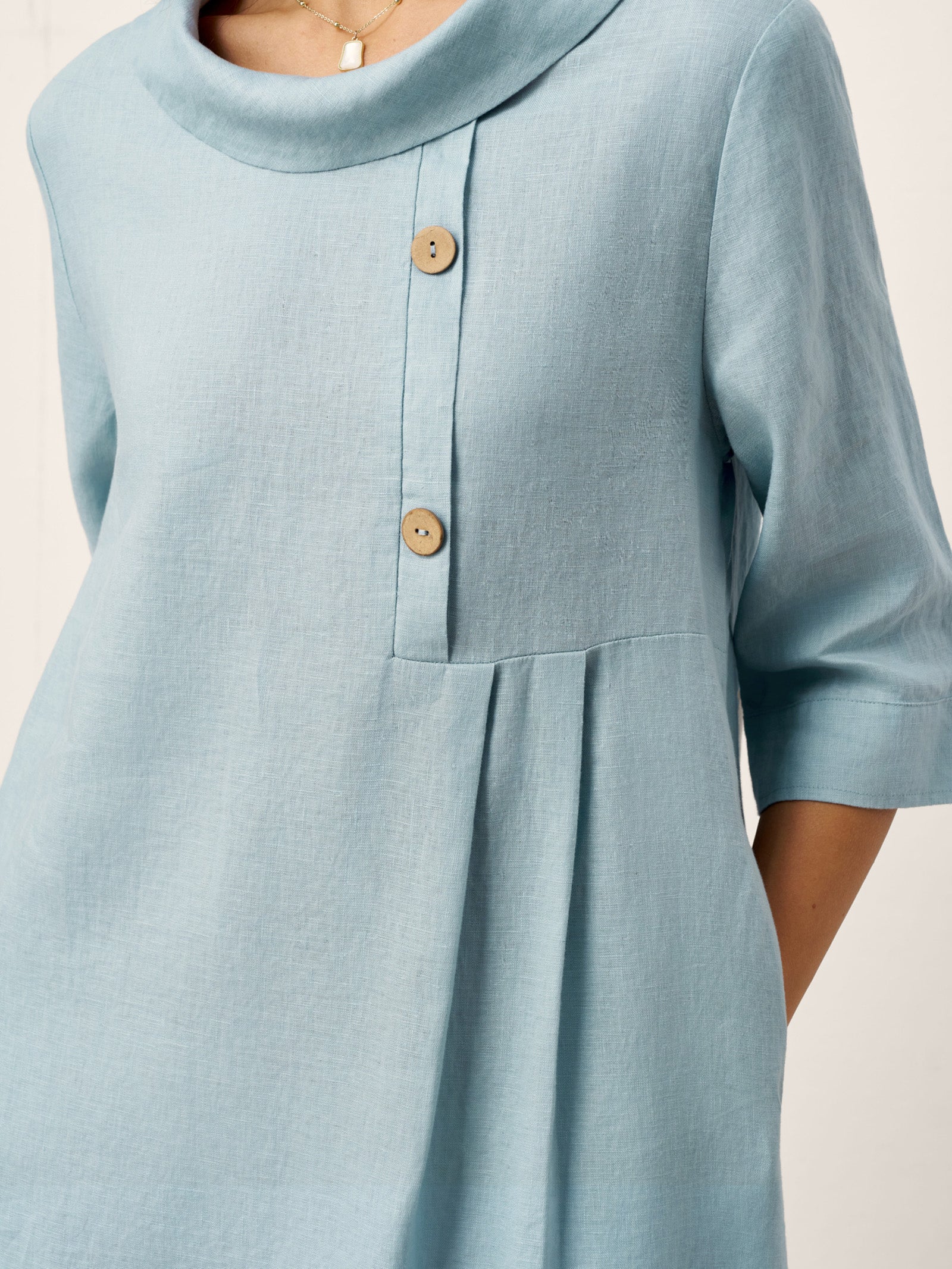 100% Linen Rolled Collar Asymmetric Button Maxi Dress ELARAINE by LINTICO