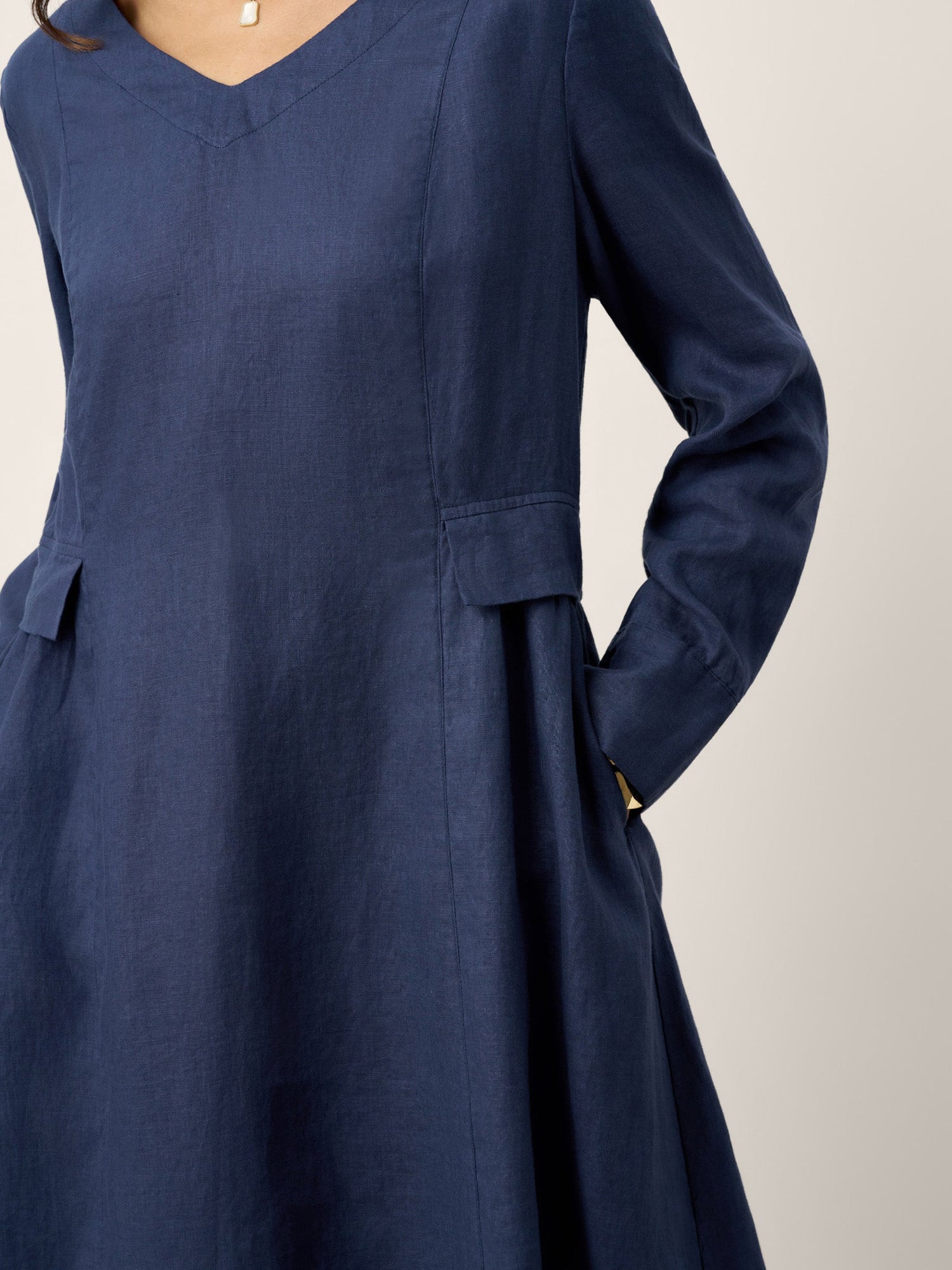 100% Linen Gathered Waist Flap Detail Midi Dress DIANA by LINTICO