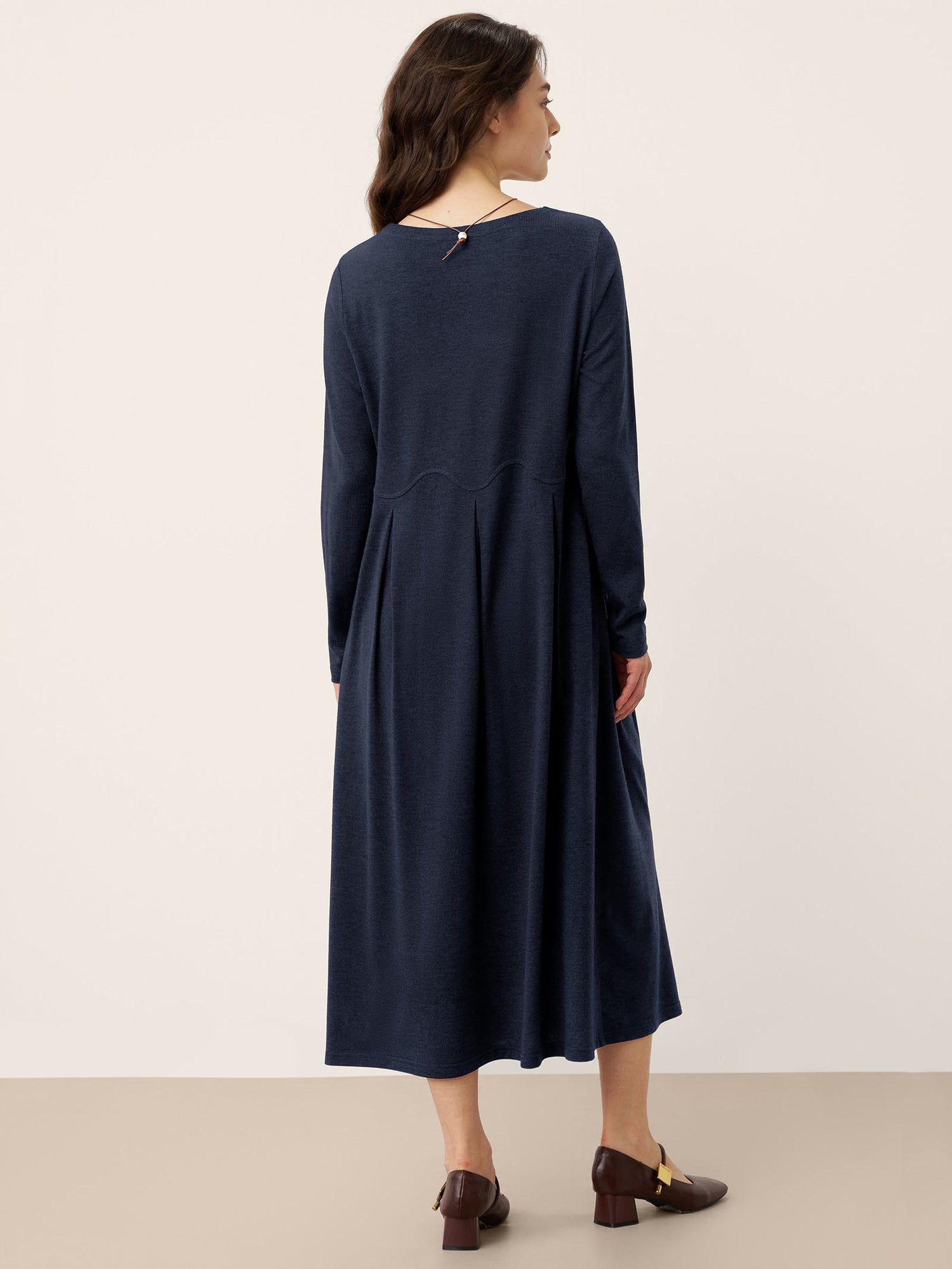 Wool Arc-Panel Sculpted Pleats Midi Dress CALISTA by LINTICO