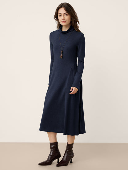 Wool Sculpted Pleats Turtleneck Maxi Dress BRIAR by LINTICO