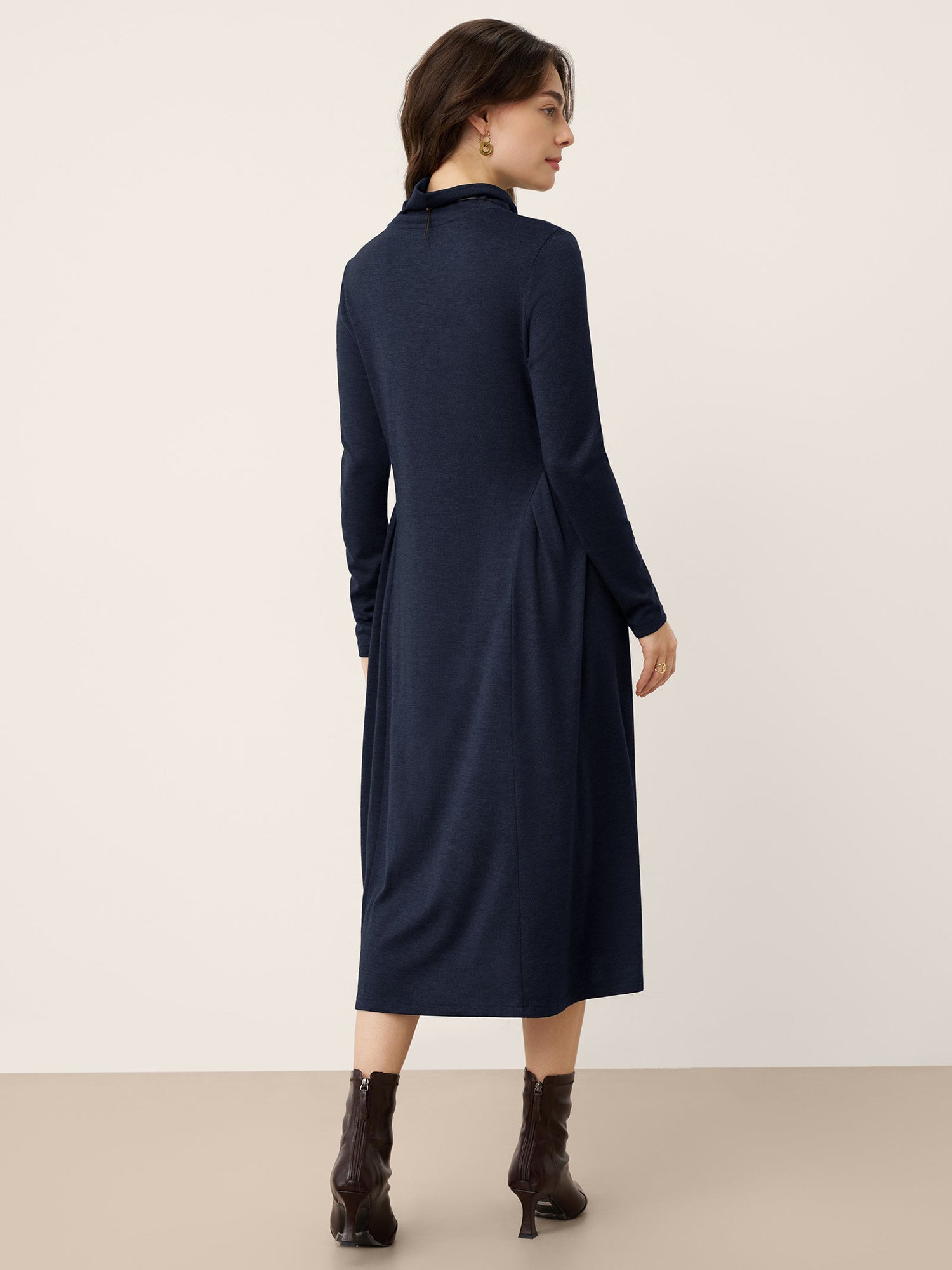 Wool Sculpted Pleats Turtleneck Maxi Dress BRIAR by LINTICO