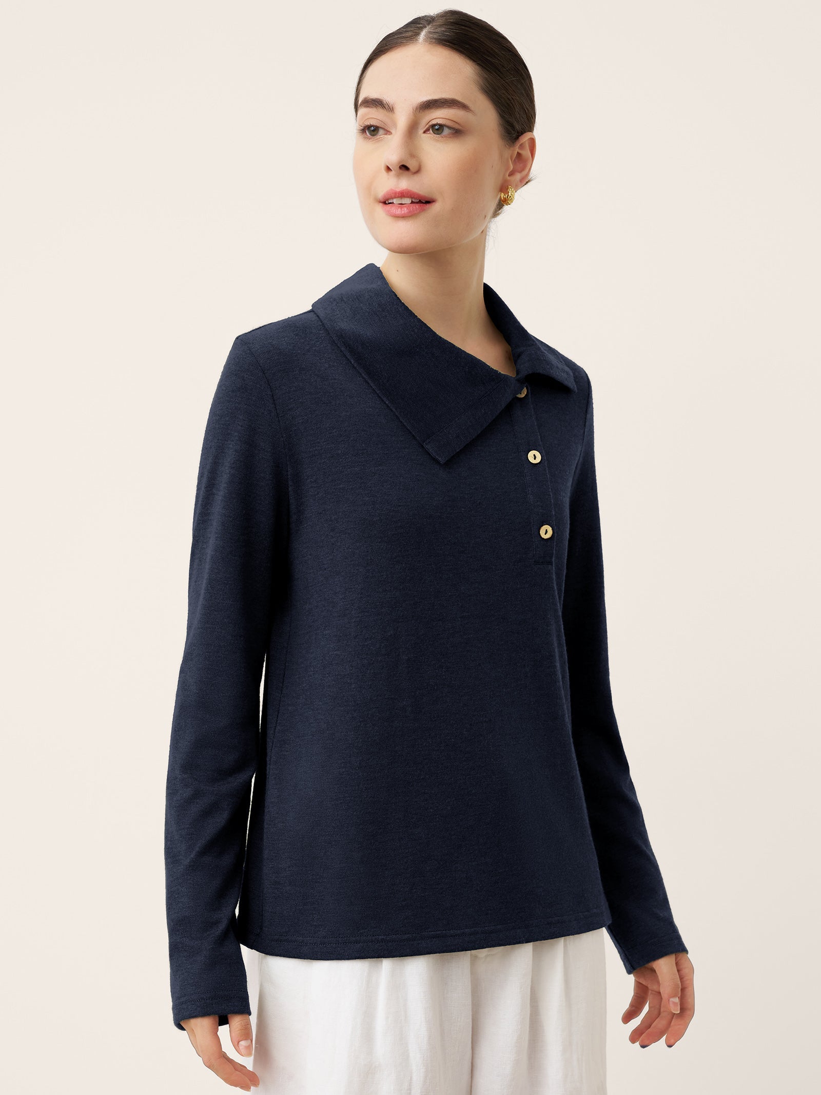 Wool Asymmetric Lapel Fruit Button Decor Top YSABEL by LINTICO