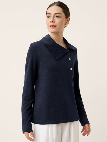 Wool Asymmetric Lapel Fruit Button Decor Top YSABEL by LINTICO