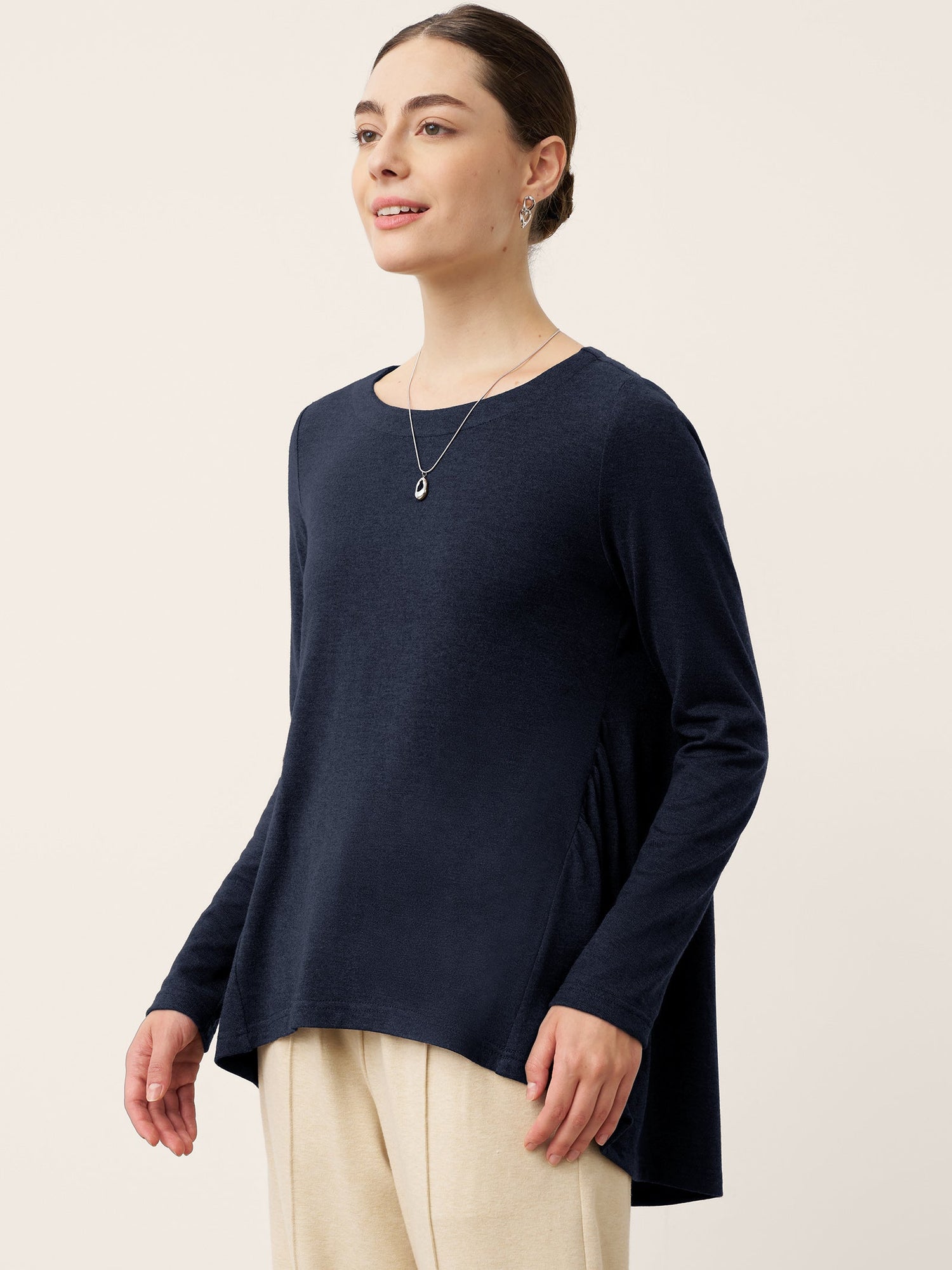 Wool Panelled Ruched Asymmetric Hem Top KALISTA by LINTICO
