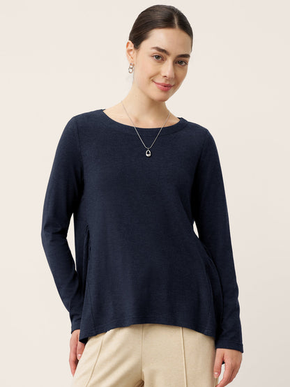 Wool Panelled Ruched Asymmetric Hem Top KALISTA by LINTICO
