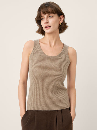 100% Mongolian Cashmere Versatile Crew Neck Tank Top VIVIANA by LINTICO