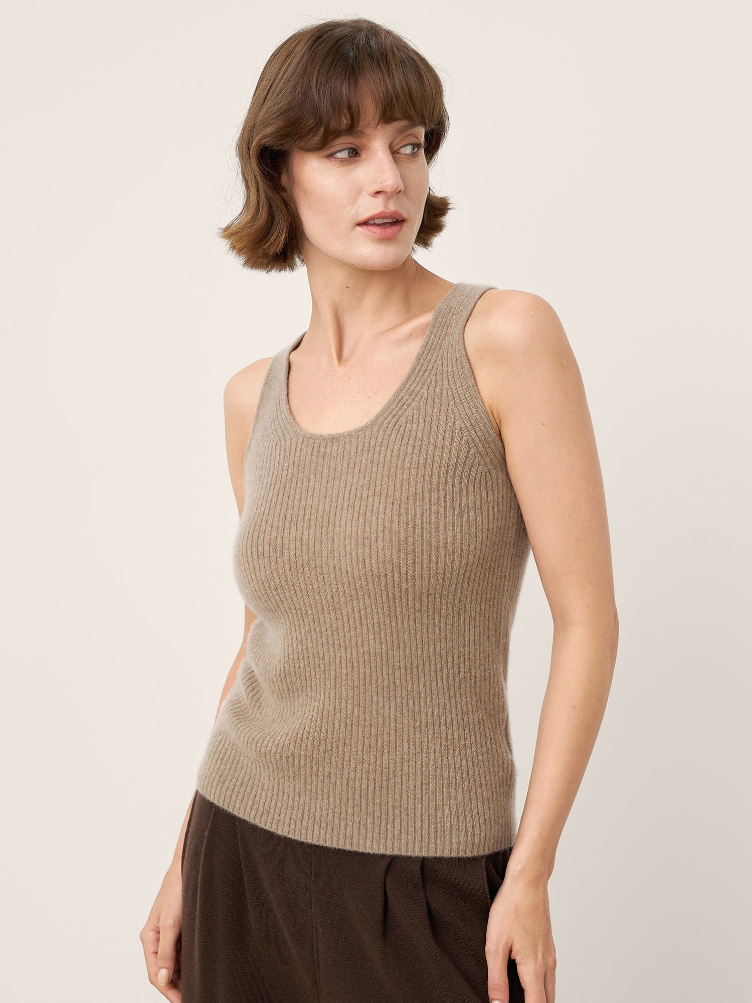 100% Mongolian Cashmere Versatile Crew Neck Tank Top VIVIANA by LINTICO