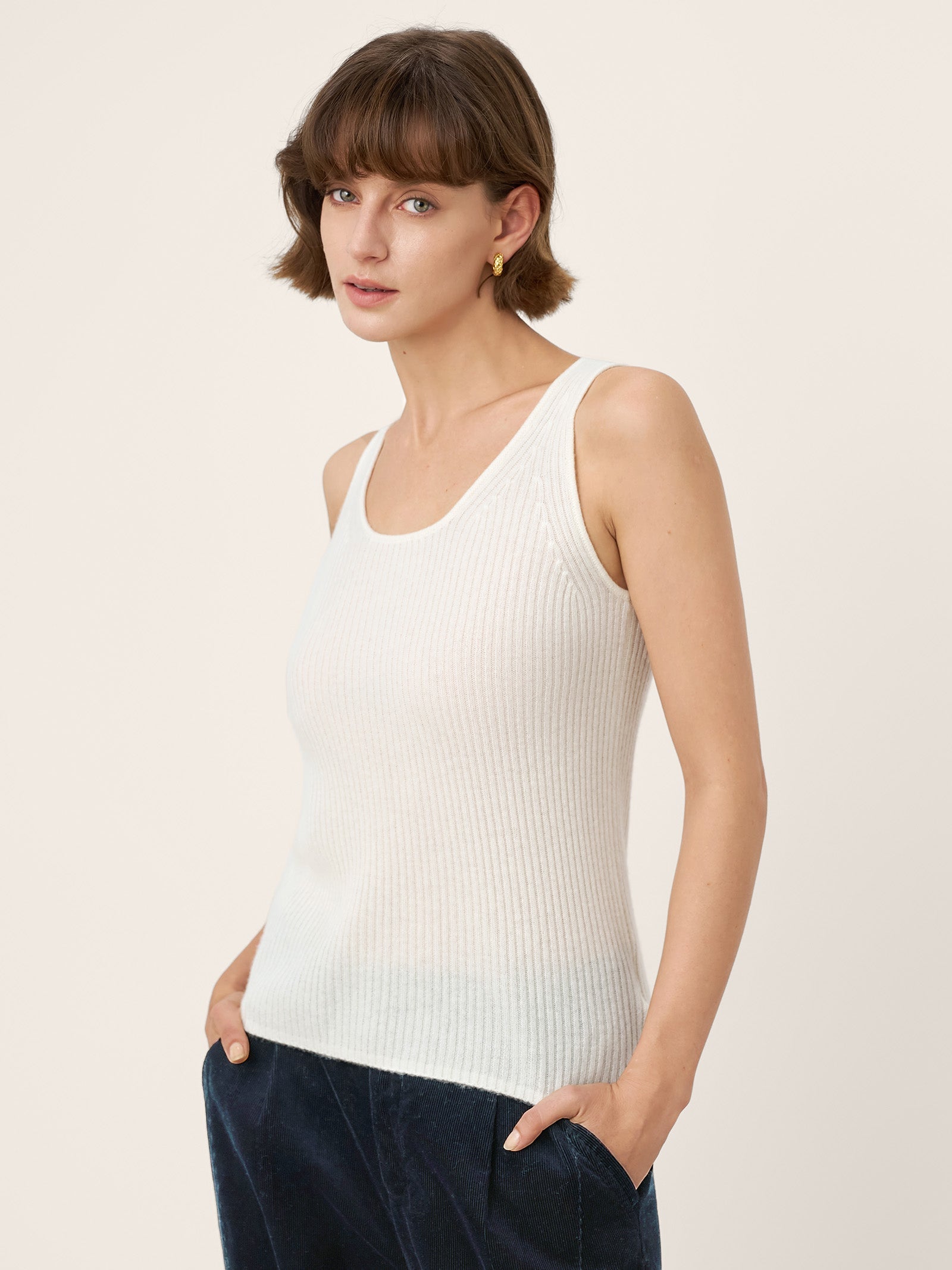 100% Mongolian Cashmere Versatile Crew Neck Tank Top VIVIANA by LINTICO