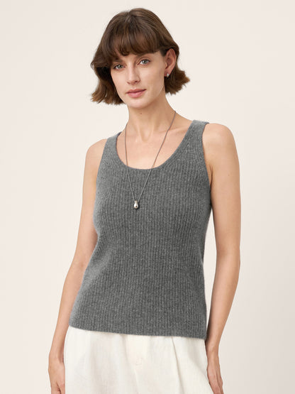 100% Mongolian Cashmere Versatile Crew Neck Tank Top VIVIANA by LINTICO