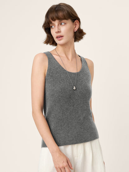 100% Mongolian Cashmere Versatile Crew Neck Tank Top VIVIANA by LINTICO