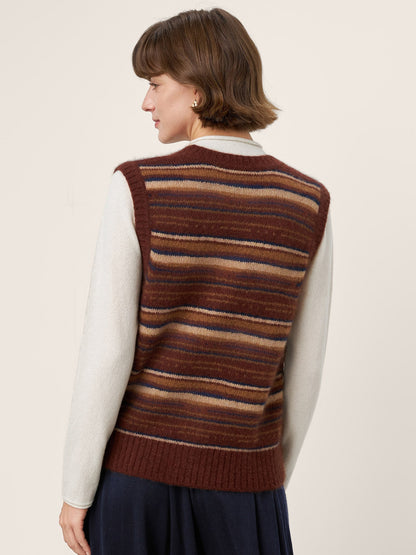 Mongolian Cashmere and Mulberry Silk Colorblock Stripe Button-Front Vest SOPHIE by LINTICO