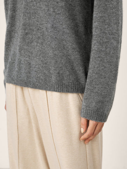 Mongolian Cashmere &amp; Mulberry Silk Seamless Ribbed Trim V-Neck Sweater TESSA by LINTICO