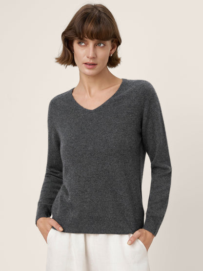 Premium Cashmere Blend Hand-Finished Seamless V-Neck Sweater SURI by LINTICO